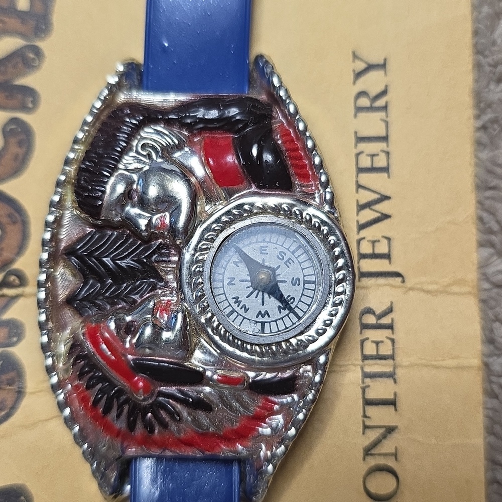 Rare 1950's Davy Crockett Blue Compass Wristwatch New on Original‎ Card